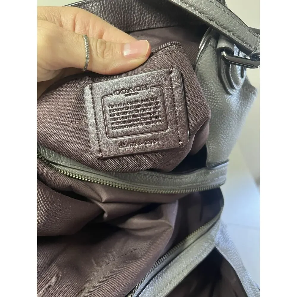 COACH Edie Shoulder Bag 31 Prairie Rivets Gray Pebble Leather Gunmetal 22794 EUC